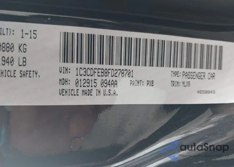 2015 Dodge Dart Gt z USA, uszkodzony, nr VIN 1C3CDFEB8FD278701